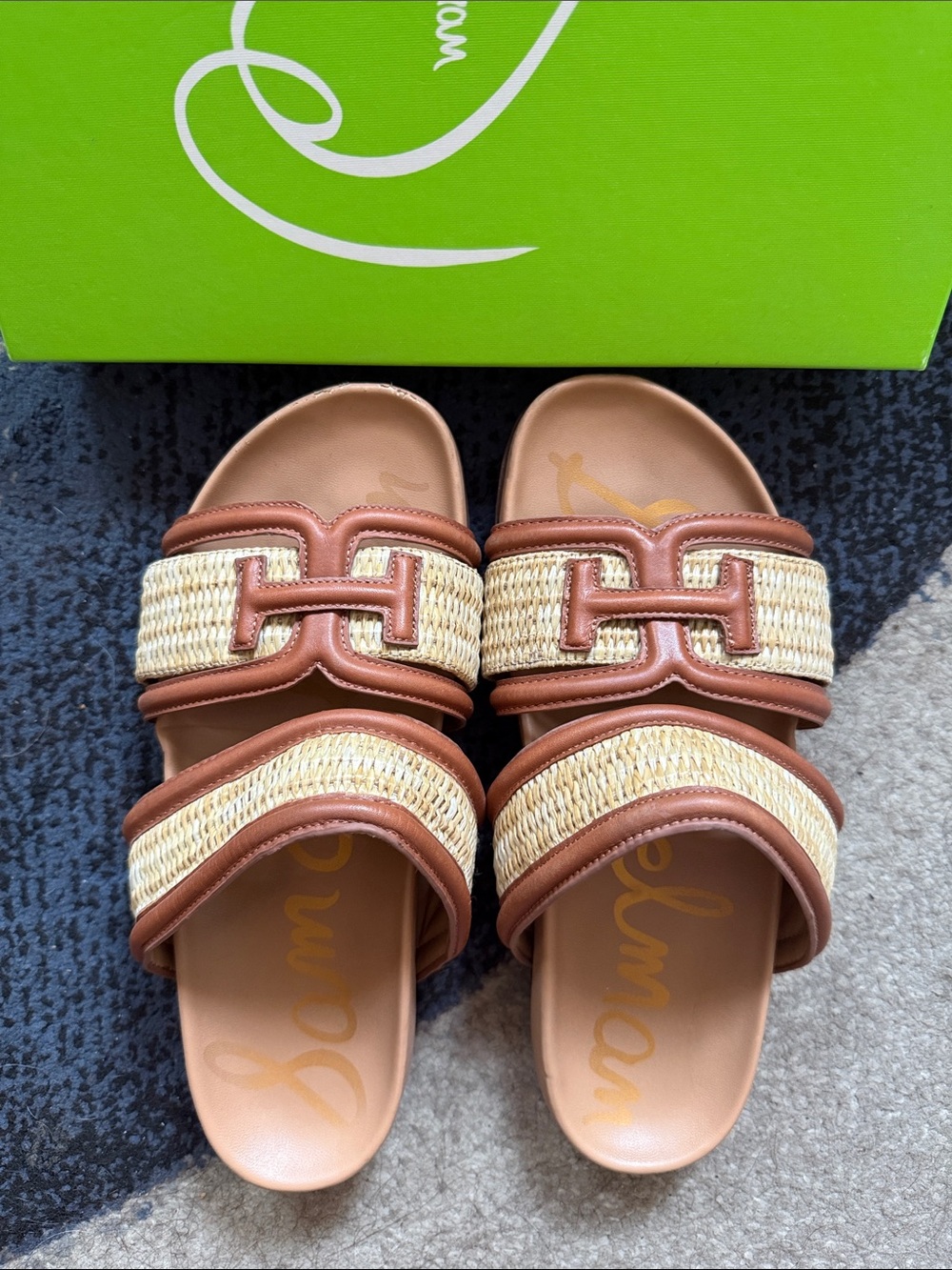 Sam Edelman Tan & Natural Woven Double-Band Slide Sandals